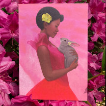 "Dama da Primavera com Coelho." Cartão de Boas Fes