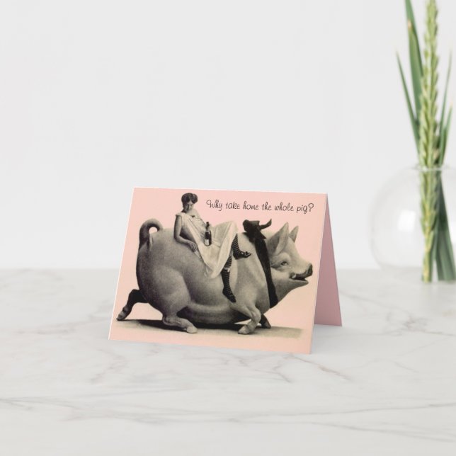 Dama de Cartão de Aniversário Engraçado no Porco (Frente)
