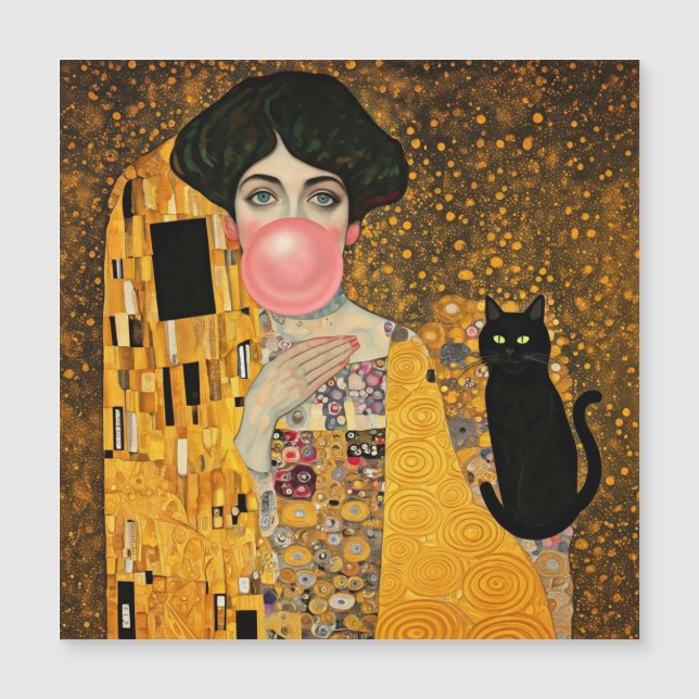 Dama de Chiclete Rosa com Gato Preto Gustav Klimt (Frente)