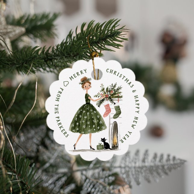 Dama de Natal com Gato Etiqueta Personalizada de F (Criador carregado)