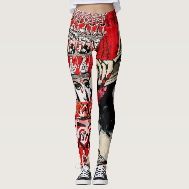 Dama no Red Lipstick Wall Grafite Leggings (Frente)