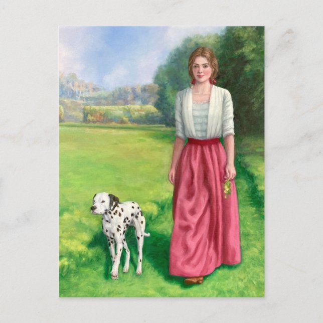 "Dama Passeando com Dálmata." Cartão Postal (Frente)