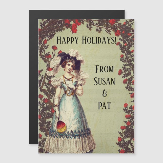 Dama Vitoriana no Jardim Rosa vermelha com Ventila (Frente/Verso)