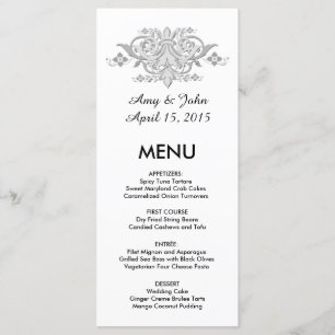 Damas de cinza prateada remenda menu de casamento