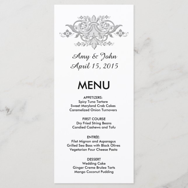 Damas de cinza prateada remenda menu de casamento  (Frente)