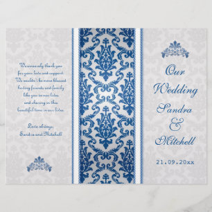 Damasco azul escuro no programa do casamento de
