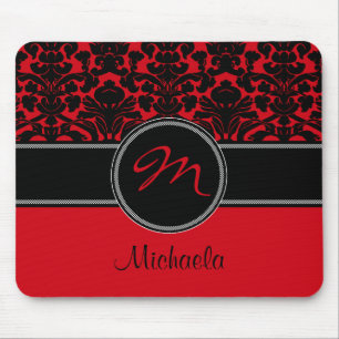 Damasco branco preto vermelho Mousepad do