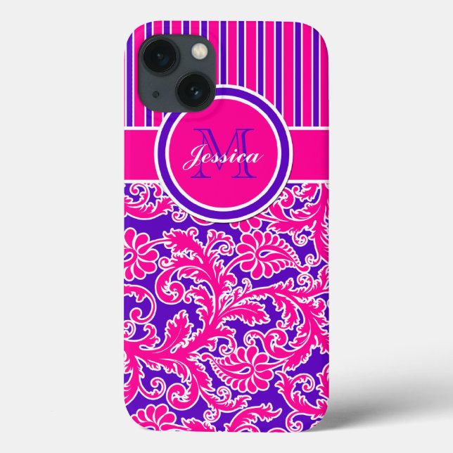 Damasco branco roxo, cor-de-rosa, com risca 3 iPad (Verso)