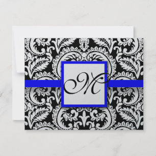 Damasco de Flor Preto com Placa RSVP Real Blue Tri