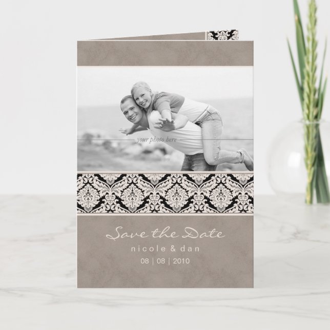 Damasco do bege do cartão do convite do casamento (Frente)