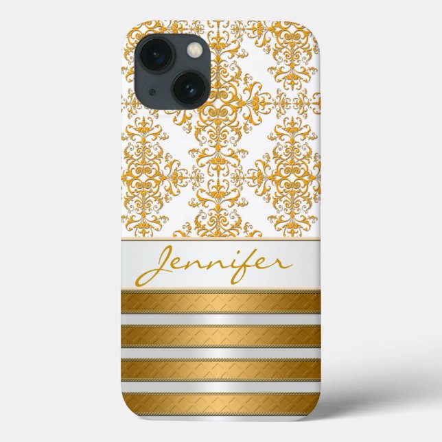 Damasco Dourado e Listras Personalizado (Verso)