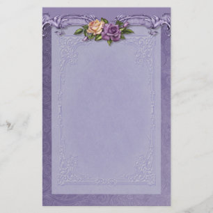 Damasco e artigos de papelaria do roxo dos rosas