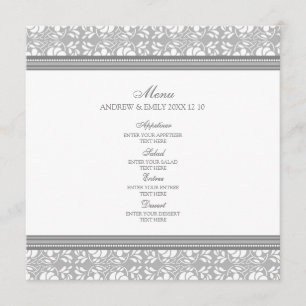 Damasco floral cinzento do menu do casamento