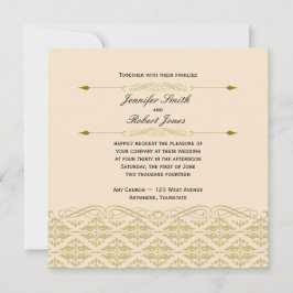 Damasco Moderno em Ivory e Convite para Casamento
