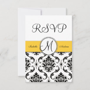 Damasco Preto Amarelo Casamento RSVP
