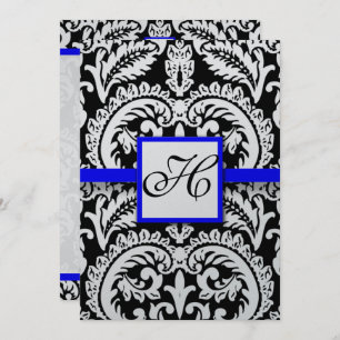 Damasco Preto com Convites de Casamento Azul Real