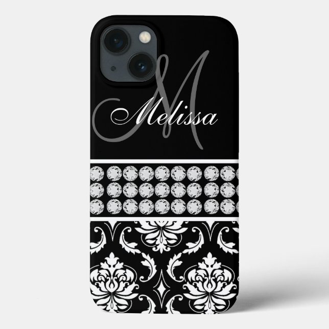 Damasco preto diamantes impressos personalizados (Verso)