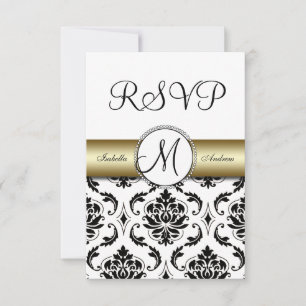 Damasco Preto Dourado RSVP Casamento