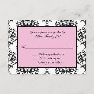 Damasco preto e branco com placa de resposta RSVP 