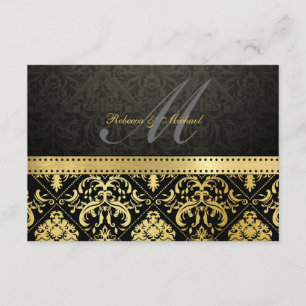 Damasco preto e Dourado elegante com RSVP de Monog