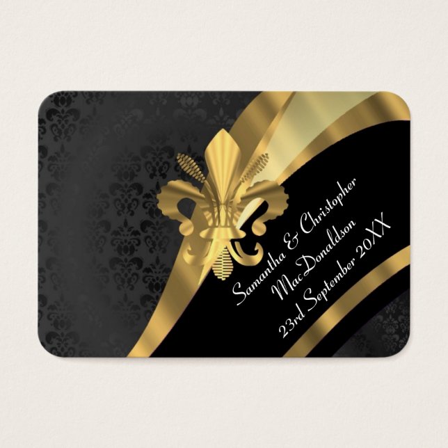 Damasco preto, favor de casamento dourado obrigado (Frente)