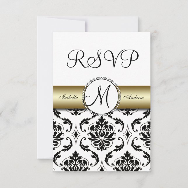Damasco Preto Ouro RSVP Casamento (Frente)