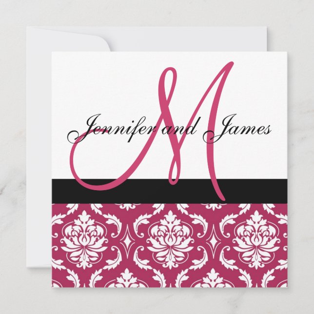 Damasco Rosa de Nomes de Monograma de Convite de C (Frente)