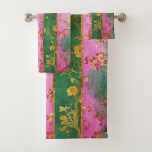 Damasco Rosa Selvagem - Conjunto de Toalhas do Ban