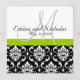 Damasco verde-maçã do monograma do convite do