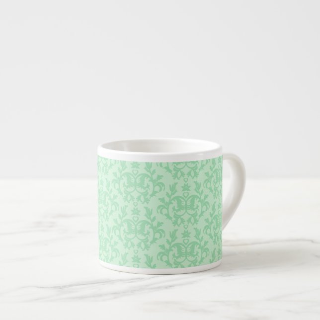 Damasco verde-menta-espresso caneca (Frente Esquerda)