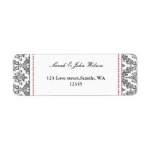 damasco vermelho, etiqueta de endereço de retorno