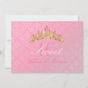 Damask 16/tiara/ convites cor-de-rosa