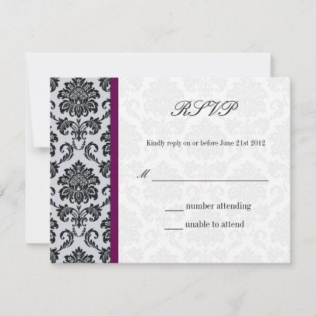 Damask Burgundy Wedding RSVP (Frente)