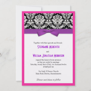 Damask Com Arco Roxo e Convite Para Casamento Rosa