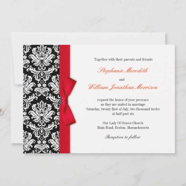 Damask Com Convite De Casamento De Arco Vermelho (Frente)