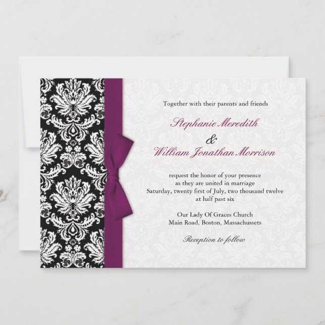 Damask Com Convite Para Casamento De Arco De Plum (Frente)