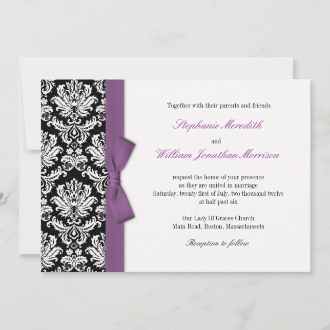 Damask Com Convite Para Casamento De Arco Roxo (Frente)