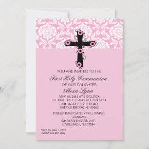 Damask Cross Rosa com Convite Comunitário de Flor