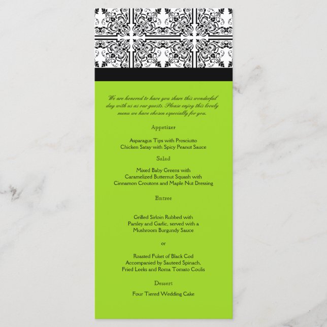 Damask Delight no Menu de Casamento do Verde limão (Frente)