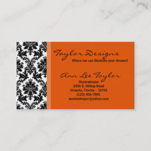 Damask e Orange Elegant Trendy Cartão de visita