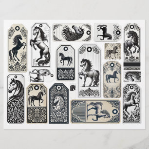 Damask Flourted Tags with Horses