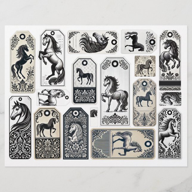 Damask Flourted Tags with Horses (Frente)