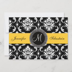 Damask Monograma Casamento Convites Amarelo