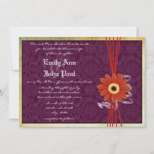 Damask Orange Purple Gerber Daisy Convite de casam