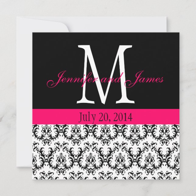 Damask Personalizado Monograma Casamento Convite R (Frente)