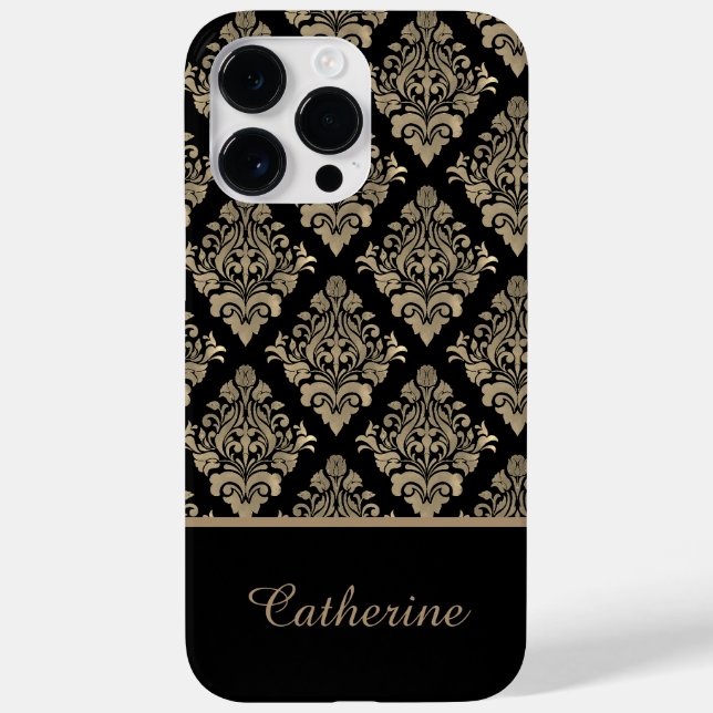 Damask Preto Dourado Rodopio Nome Personalizado (Verso)