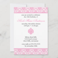 Damask Rosa Doce Dezesseis Convites