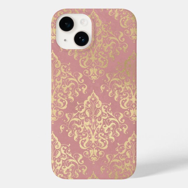 Damask rosa e ouro elegante Vintage vitoriano (Verso)