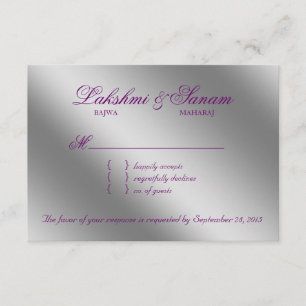 Damask RSVP Casamento Reply Sparkle Purple Silver