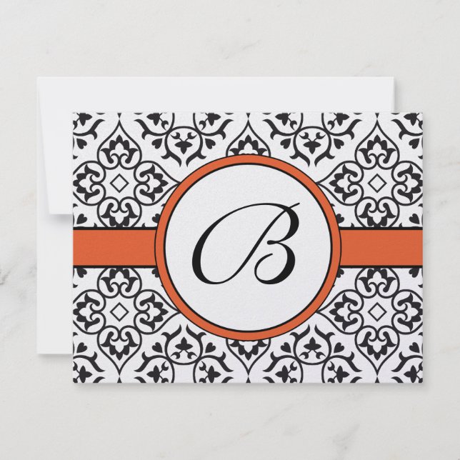 Damask Side Borders Orange Trim Weding RSVP (Frente)